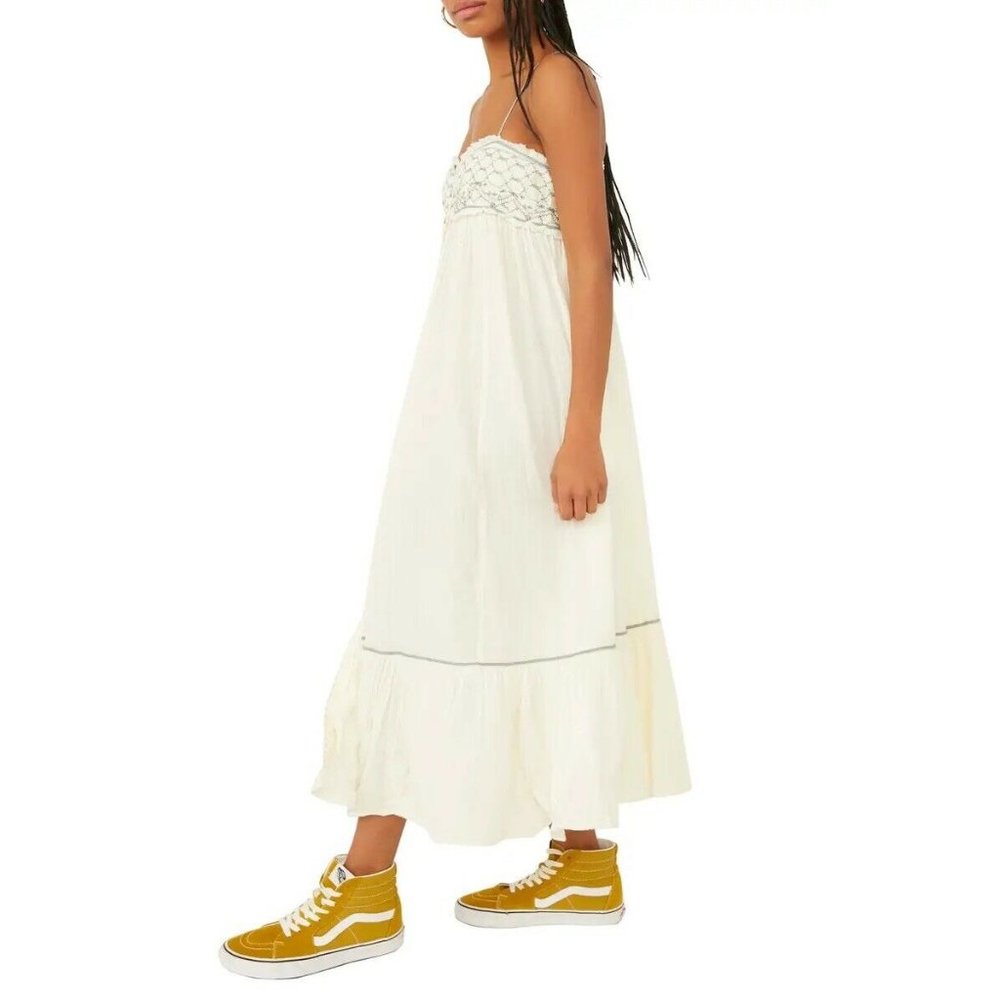Free People Linda Jo Midi Dress Gardenia White Maxi Boho White  M NWT $148 - Picture 7 of 11